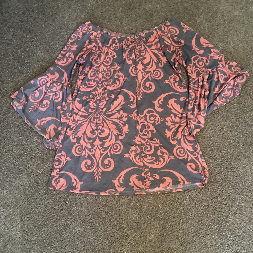 Trend Setter Diva Boutique Off-Shoulder Top - Coral and Charcoal